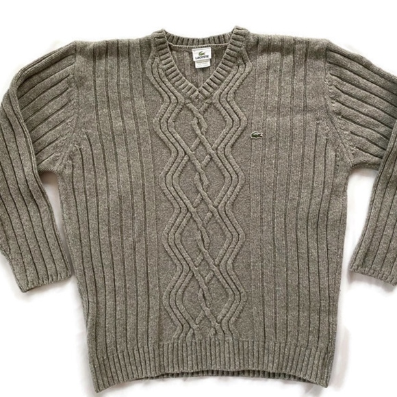 Lacoste Other - Lacoste Size 7/XXL Gray Cable Knit V Neck Sweater